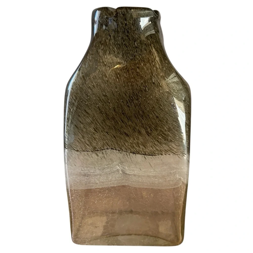 Smoked Bent Glass Decorative Vase - Green Accent